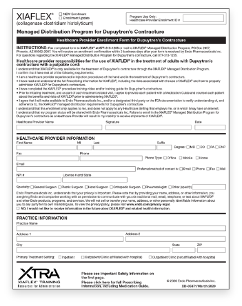 XIAFLEX® Healthcare Provider Enrollment Form For Dupuytren's Contracture Thumbnail