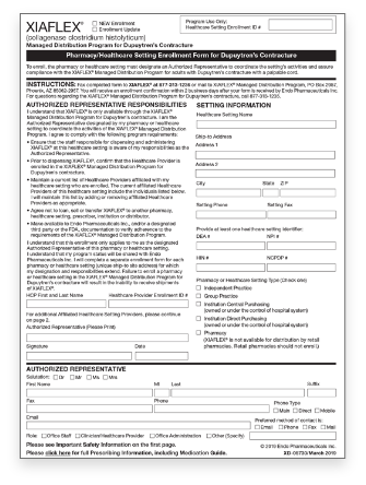 XIAFLEX® Pharmacy/Healthcare Setting Enrollment Form For Dupuytren's Contracture Thumbnail